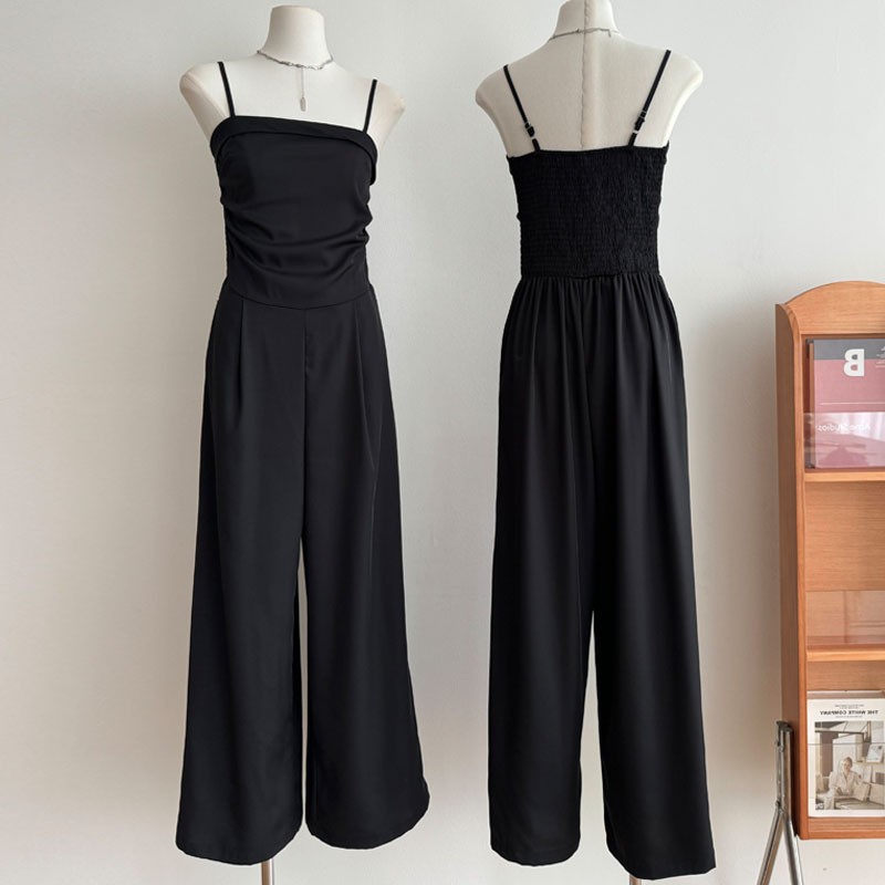 Women's Suspender Jumpsuit Long Pants 2026 Spring/Summer New Style Waist-Cinching Slimming Covering Body Fat High-End Elegant Wide-Leg Overalls