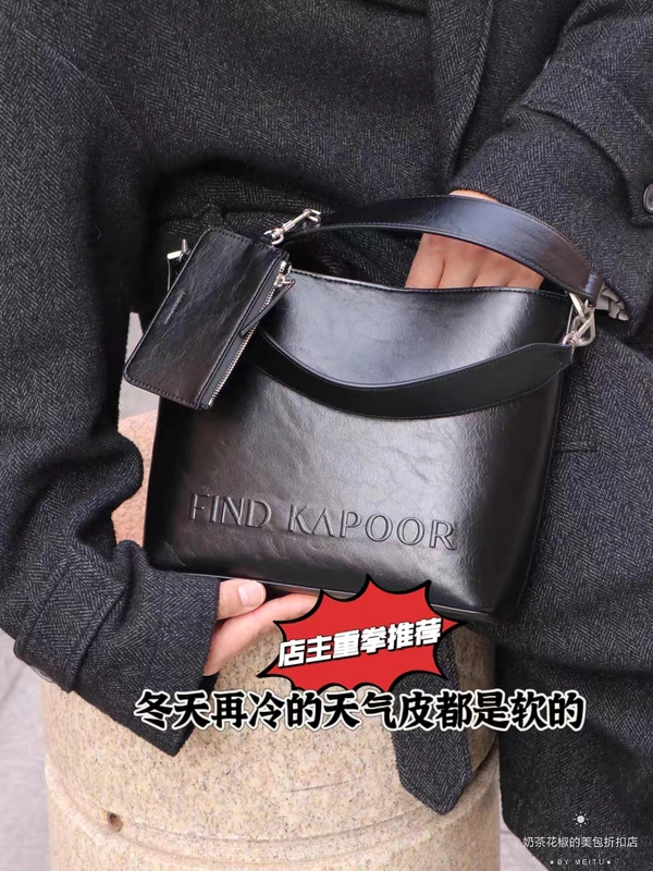 [Original Soft Leather Material] Findkapoor Bag Black Messenger Bag Single Shoulder Crossbody Fashion Business Commuter Men's Bag