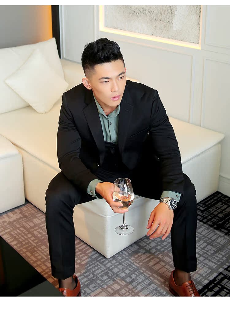 Ông Hui màu rắn phù hợp với bộ đồ ba mảnh nam phù hợp với hàng đơn hàng khóa đôi Slim chuyên nghiệp phù hợp với đám cưới chú rể áo vest nam hàng hiệu