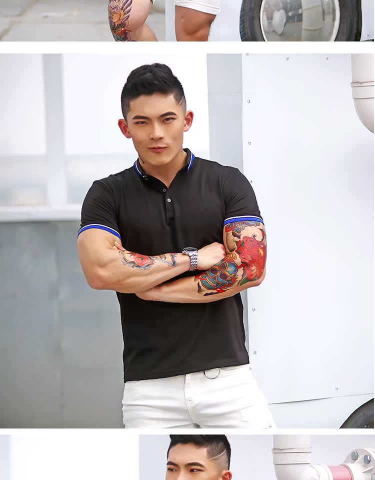 Mùa hè 2018 mới còng màu dây ngắn tay áo polo nam tự trồng bông căng POLO thể dục nam áo polo sói
