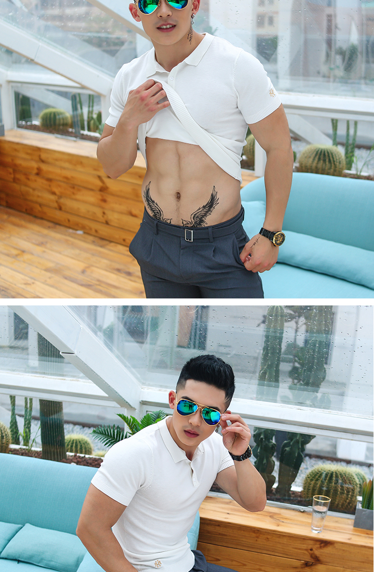 Mùa hè thêu tay áo len ngắn tay áo thun nam Slim skinny skinny thể thao POLO thể dục nam bình thường áo thun nam polo
