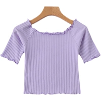 Трикотажная эластичная тонкая летняя короткая базовая футболка, открытые плечи, облегающий крой