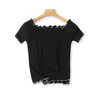 (Трансграничная торговля), летняя трикотажная эластичная футболка, открытые плечи, короткий рукав, облегающий крой