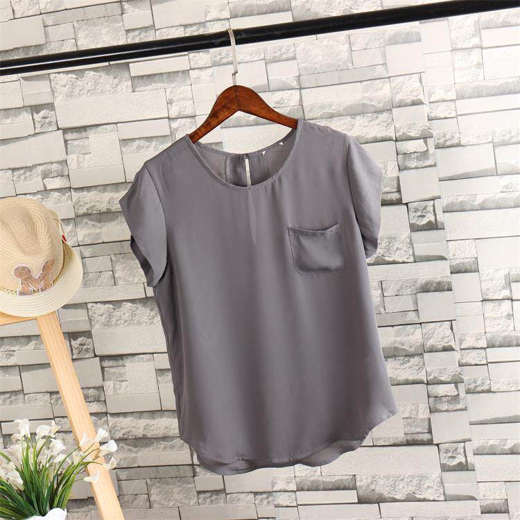 Round neck summer new Korean version large size loose chiffon shirt printed short-sleeved women's top tide A7-4