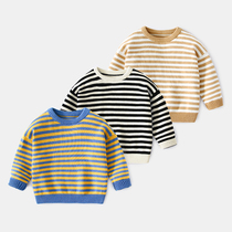 Boys sweater spring and autumn striped childrens clothing Baby line clothing pullover Baby top Childrens spring childrens knitwear