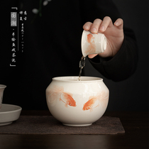 Home Ceramic Tea Wash Day Style Qigong Tea Furniture Living-room Retro Tea Residue Cylinder Cup Wash-Washed Tea Cylinder Water Spittoon Handmade