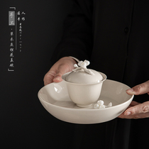 Retro cover bowl set single with pot bearing grass and wood ash ceramic Japanese-style Kung Fu tea set dry bubble plate tea table bubble tea bowl