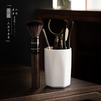 Retro Tea Road Six Gentlemen Suit Whole Set Black Sandalwood Wood Grain Day Style Kongfu Tea Accessories Tea Needle Tea Spoon Tea Clip