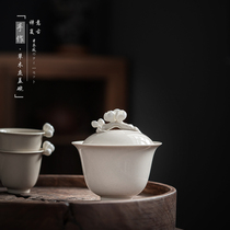 Retro Gaiwan Teacup Single Small Grass Gray Japanese Kung Fu Tea Set Home Living Room High-end Tea Bowl