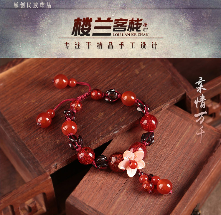 Phong cách cổ xưa gió quốc gia sợi dây màu đỏ vòng đeo tay nữ garnet bracelet Hàn Quốc phiên bản của cá tính đơn giản tráng men đồ trang trí ...