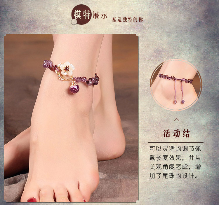Cổ chân nữ vòng cổ chuông garnet mắt cá chân chuỗi gợi cảm chuỗi retro vỏ quốc gia gió đơn giản chân trang sức vòng chân cá chép nữ