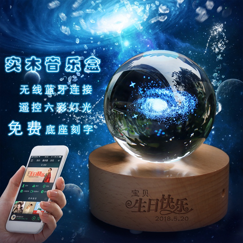 Crystal Ball Music Box Birthday Gifts Girl Valentine's Day for Men and Women Friends Girlfriends Creative Octaphonic Box Photos Tailor