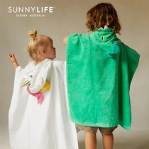 sunnylife children bath towel cloak cotton hooded boys and girls summer water absorbent quick-drying swimming bathrobe portable