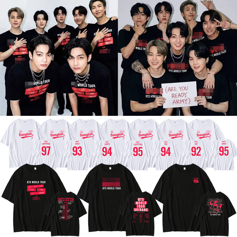 Bts Arirang Concert Tour Same Style Short-Sleeved T-Shirt Pure Cotton Support Crew Neck Top Bts Arirang Concert Tour Same Style Short-Sleeved T-Shirt Pure Cotton Support Crew Neck Top