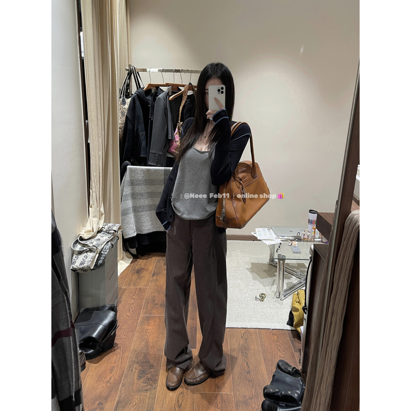Neee Feb11【Casual】Custom-Dyed Ebony Brown Straight-Leg Casual Pants for Women, Old Money Style Versatile Long Pants Neee Feb11【Casual】Custom-Dyed Ebony Brown Straight-Leg Casual Pants for Women, Old Money Style Versatile Long Pants