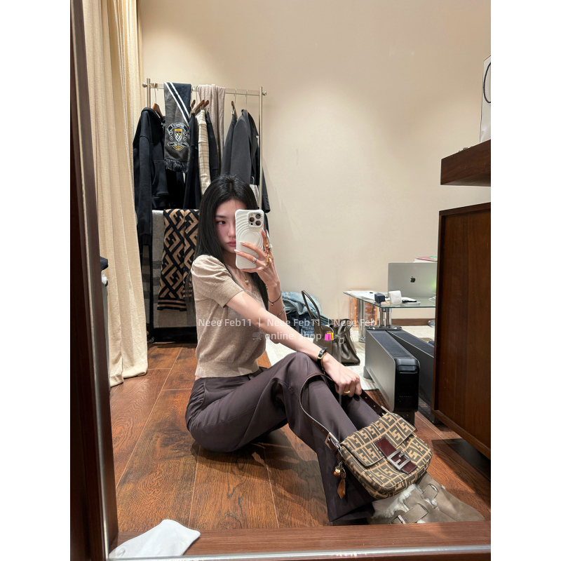 Neee Feb11【Office Worker's Essential】Ebony Purple Italian Wool Trousers Slim Fit Straight Leg Slimming Casual Pants