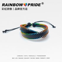 RainbowPride Same-sex couple LGBT lesbian Gay men and women Rainbow leather braided hand rope bracelet bracelet