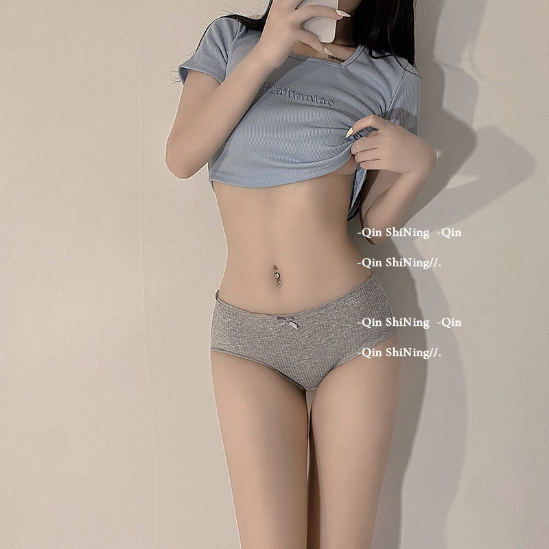Japanese pure desire threaded cotton underwear mid-waist student bow solid color cotton crotch ruffled girl briefs