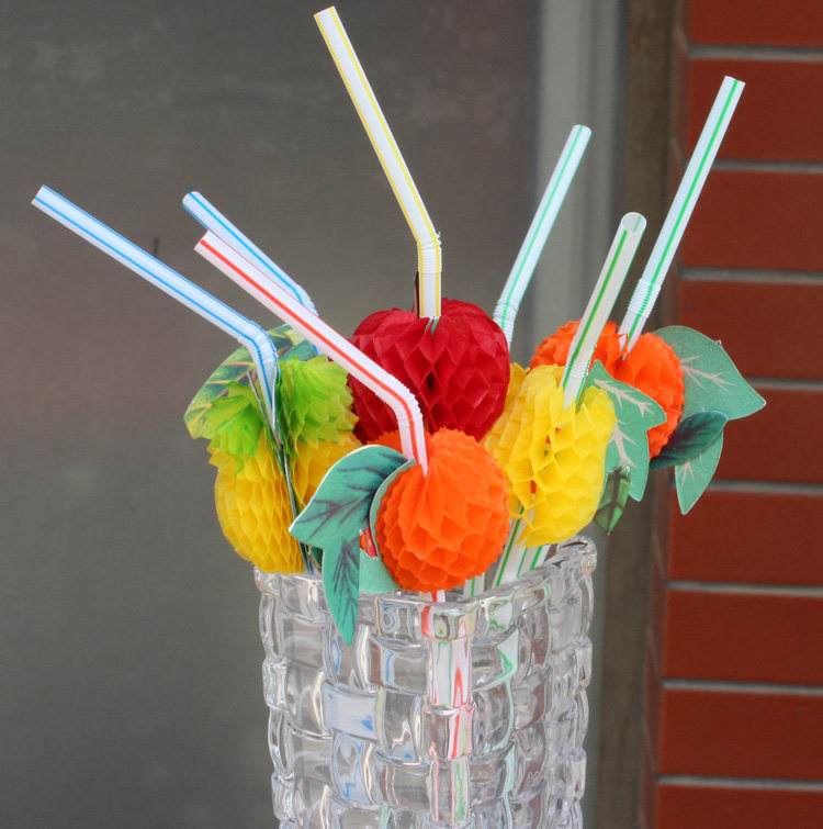 Umbrella fruit three-dimensional shape art straw party cocktail disposable decorative straw 50