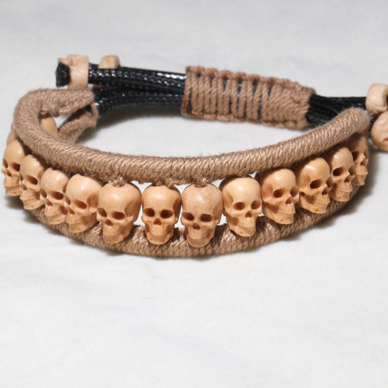 Deer Antler Carved Skull Leather Cord Braided Bracelet Personalized Accessory Men's New Trendy Cool Fashion