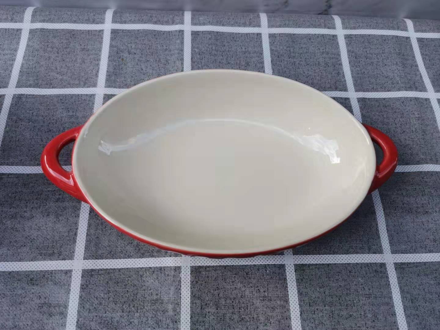 Ceramic binaural baking dish cheese gratin rice plate pasta plate baking western food bowl high temperature oven usable plate oval