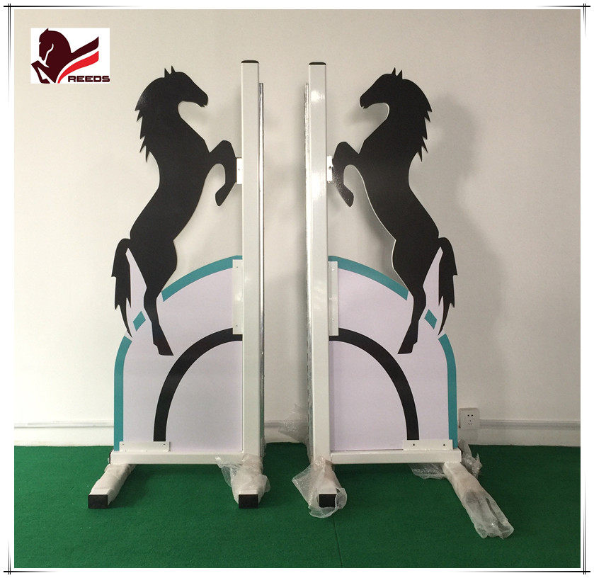 Equestrian obstacle race training with barrier side barrier double column