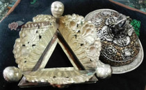 Nepal Tibetan silver exquisite Toba base with lid Tripod Karma Bala bowl bottom bracket for bowl holder Buddha Hall decoration