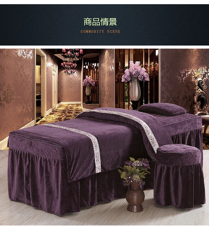 Hàn quốc dày pha lê nhung màu rắn vẻ đẹp ấm áp giường bìa bốn bộ của thẩm mỹ viện chuyên dụng SPA giường massage tùy chỉnh khăn trắng trải giường spa