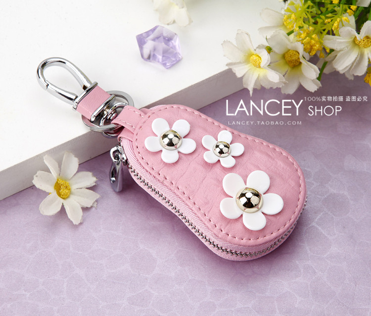 Daisy nhỏ da tươi túi chìa khóa xe nữ Hàn Quốc sáng tạo dễ thương da xe chìa khóa vòng túi nữ ví móc chìa khóa nam da thật