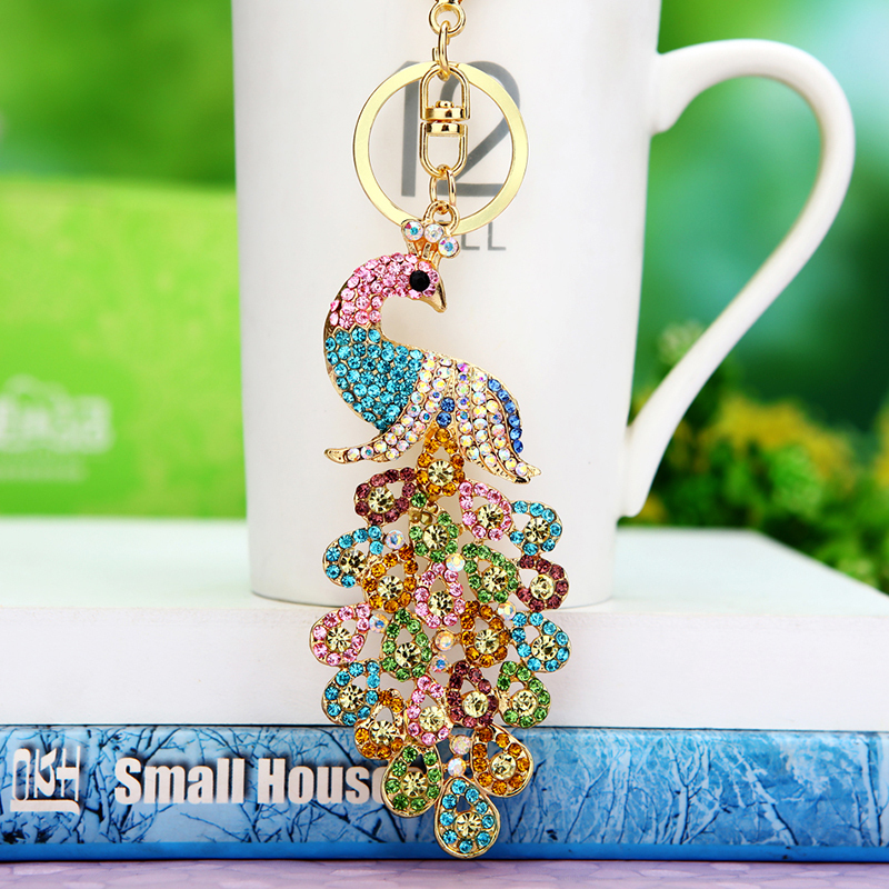 Rhinestone-Encrusted Auspicious Peacock Car Keychain Women's Bag Pendant Key Ring Korean Creative Gift