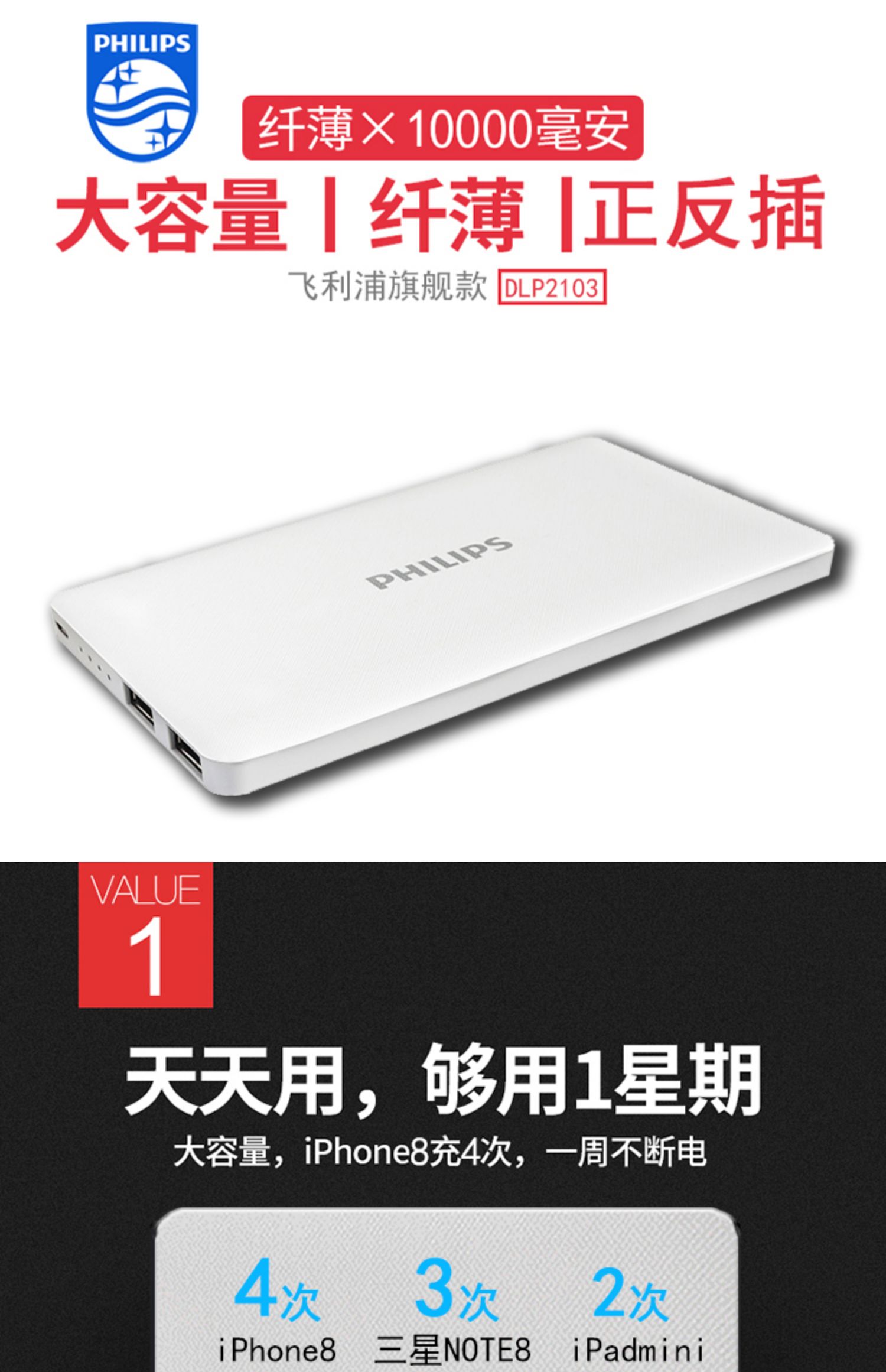 Philips siêu mỏng xách tay sạc Po 10.000 mA dung lượng lớn phổ biến điện thoại di động iPhone nhanh phí - Ngân hàng điện thoại di động sac du phong khong day