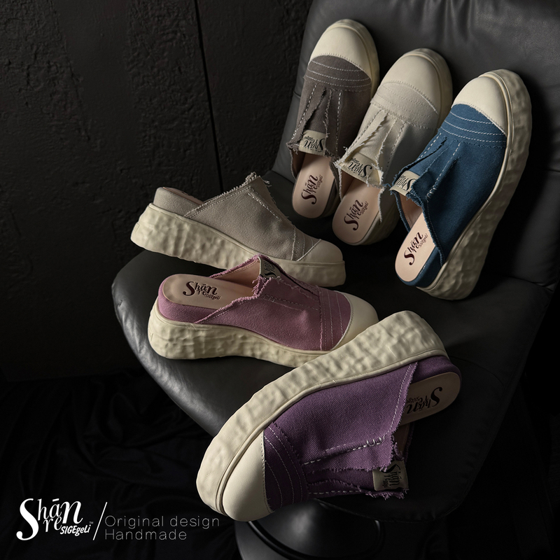 Shānren Original Versatile Casual Slip-On Lazy Closed-Toe Slippers for Women, Summer Outdoor Wear, Thick-Soled Canvas Half-Slippers Shānren Original Versatile Casual Slip-On Lazy Closed-Toe Slippers for Women, Summer Outdoor Wear, Thick-Soled Canvas Half-Slippers