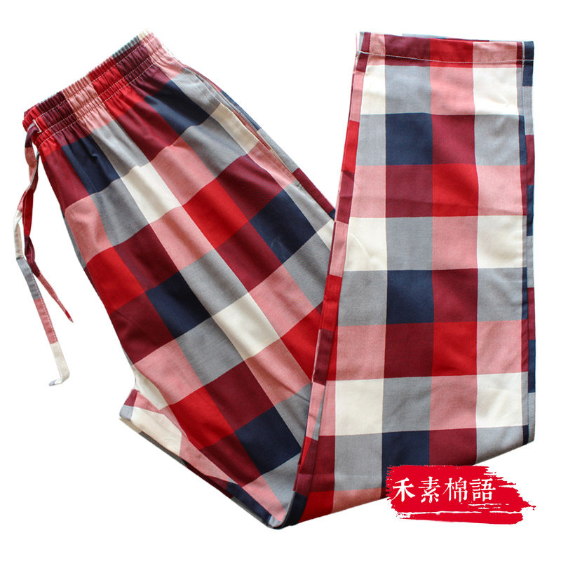 Spring Summer Season Men's Sleeping Pants Pure Cotton Home Pants Loose and Enlarged Code Plaid Black And White Plaid Sleeping Pants Home Pants