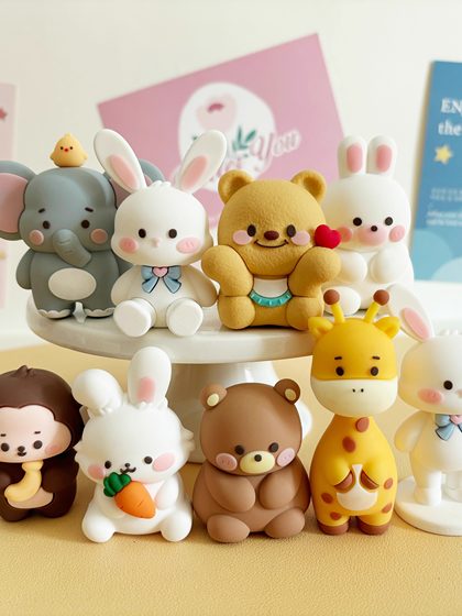 卡通森系动物生日蛋糕装饰软胶小熊小兔蘑菇屋萝卜兔狮子大象摆件