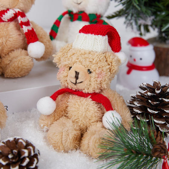 圣诞小熊礼物可爱腮红小熊公仔花艺圣诞树包包挂件配件烘焙摆件