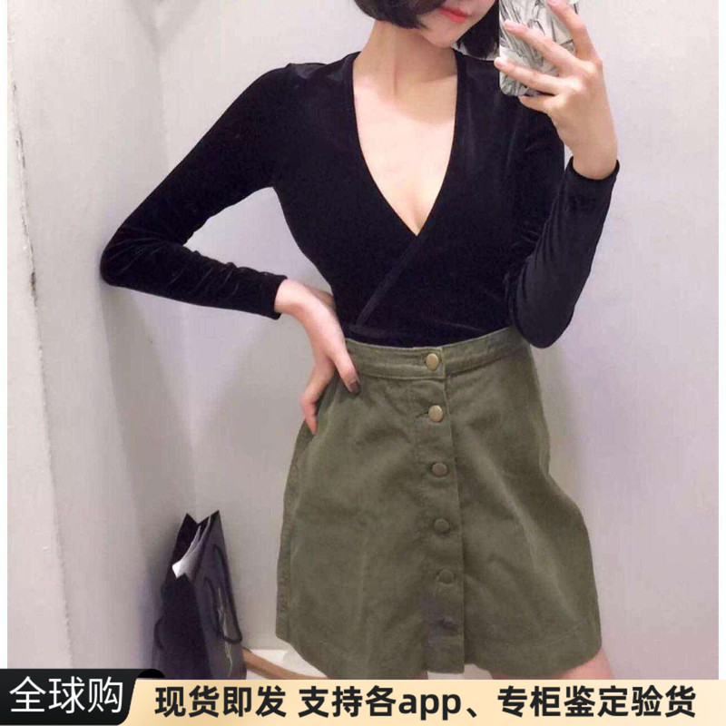 In-Stock American Apparel/Aa Velvet V-Neck Cross-Tie Long-Sleeve Top T-Shirt