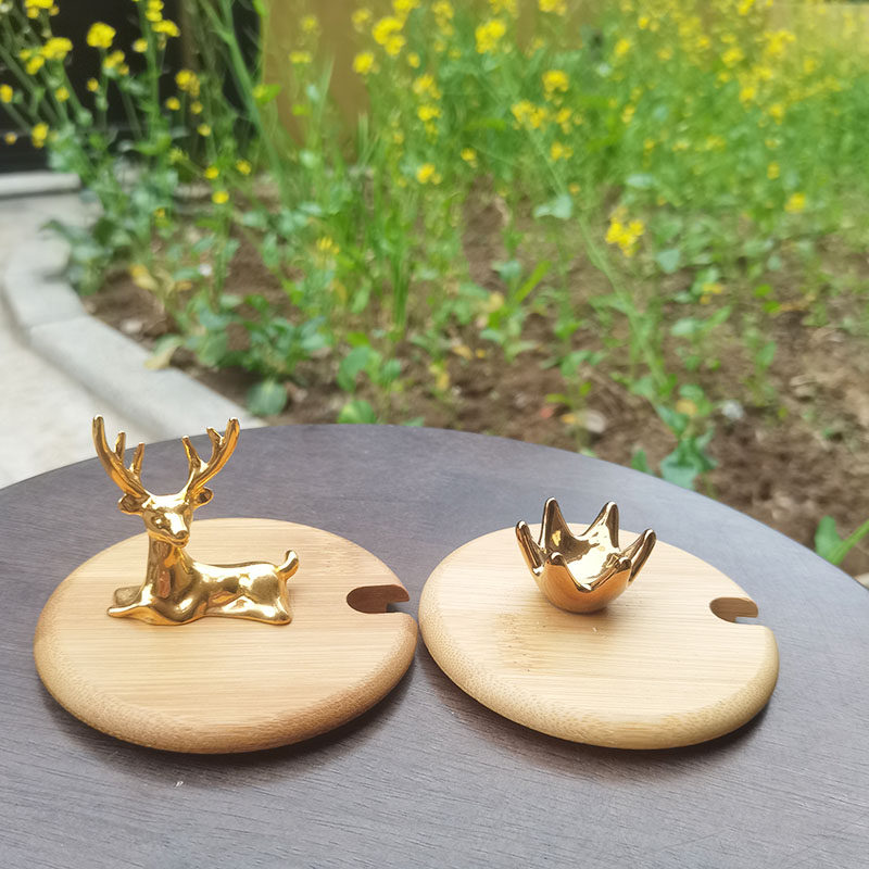 Gold sleeper Crown eco-friendly solid wood bamboo diy handmade Mark water ceramic cup lid