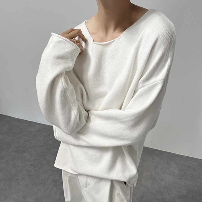French-Style Lazy Wide Tie Scarf Pullover Knitted Sweater with a Unique Design, Rolled Edges, Loose Fit, Unisex French-Style Lazy Wide Tie Scarf Pullover Knitted Sweater with a Unique Design, Rolled Edges, Loose Fit, Unisex