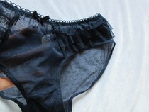 Foreign trade sexy and beautiful texture semi-perspective mesh mid-low waist triangle black navy blue L Ms.