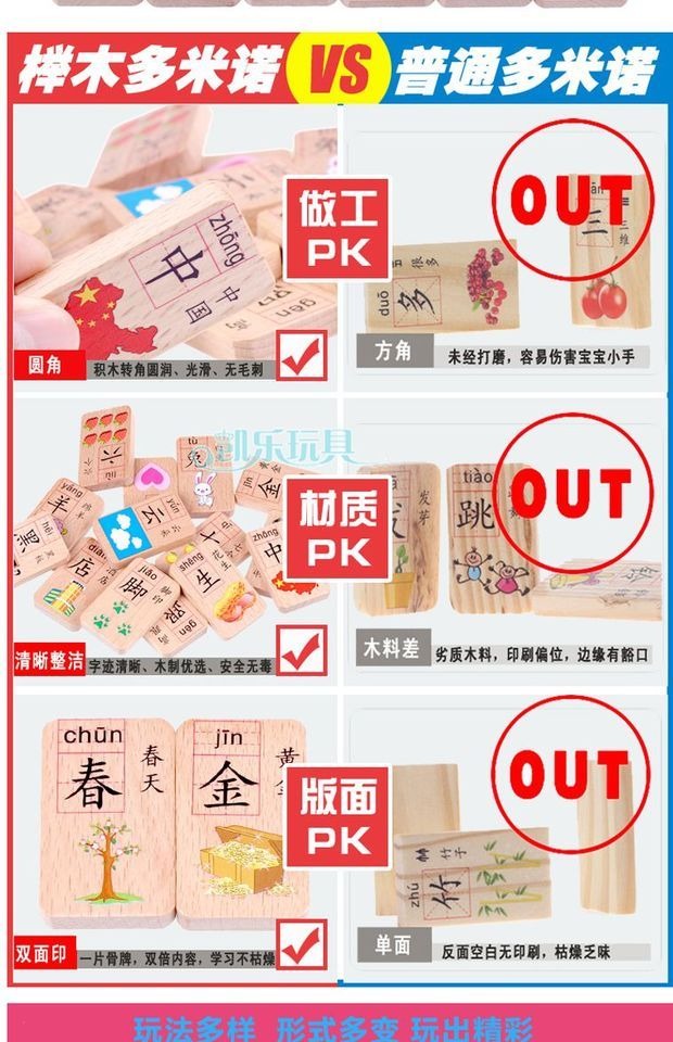 Bạch đàn nhập khẩu 100 hạt tròn chữ Trung Quốc domino Trẻ em biết đọc biết viết sớm giáo dục sớm khối gỗ xây dựng đồ chơi - Khối xây dựng shop đồ chơi domino