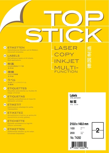 TOPSTICK T4282: 贴 2 T A4-100 Многоцелевая печать бумага 210 x 148 мм