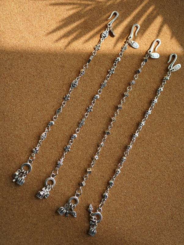 Water Lily Is Eternal, 925 Sterling Silver Vintage Bracelet with Skull, Cross, Flower, and Dice Elements, Niche Personality Bracelet