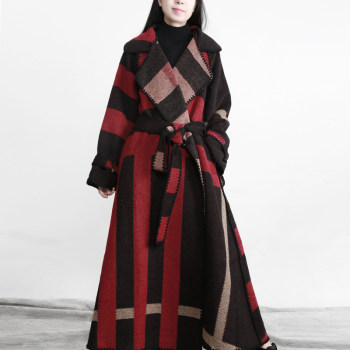 兮风高端双面羊毛呢大衣女士过膝长款英伦时尚宽松大气翻领外套潮