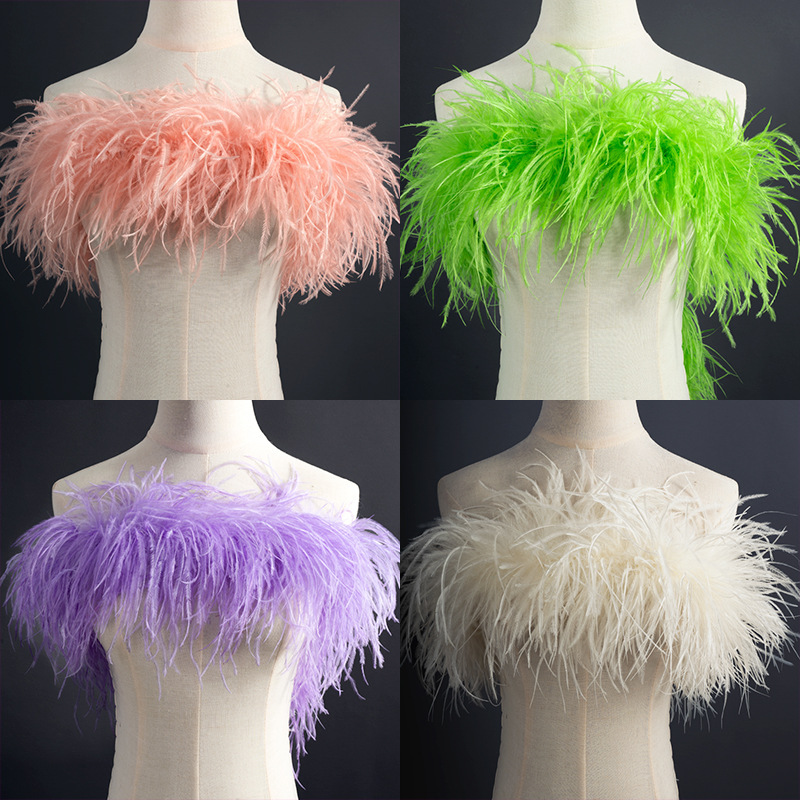 Encrypted Weighted Ostrich Feather Strips DIY Hairpin Decoration Evening Dress Dance Costume Accessories Latin Dance Skirt Feathers