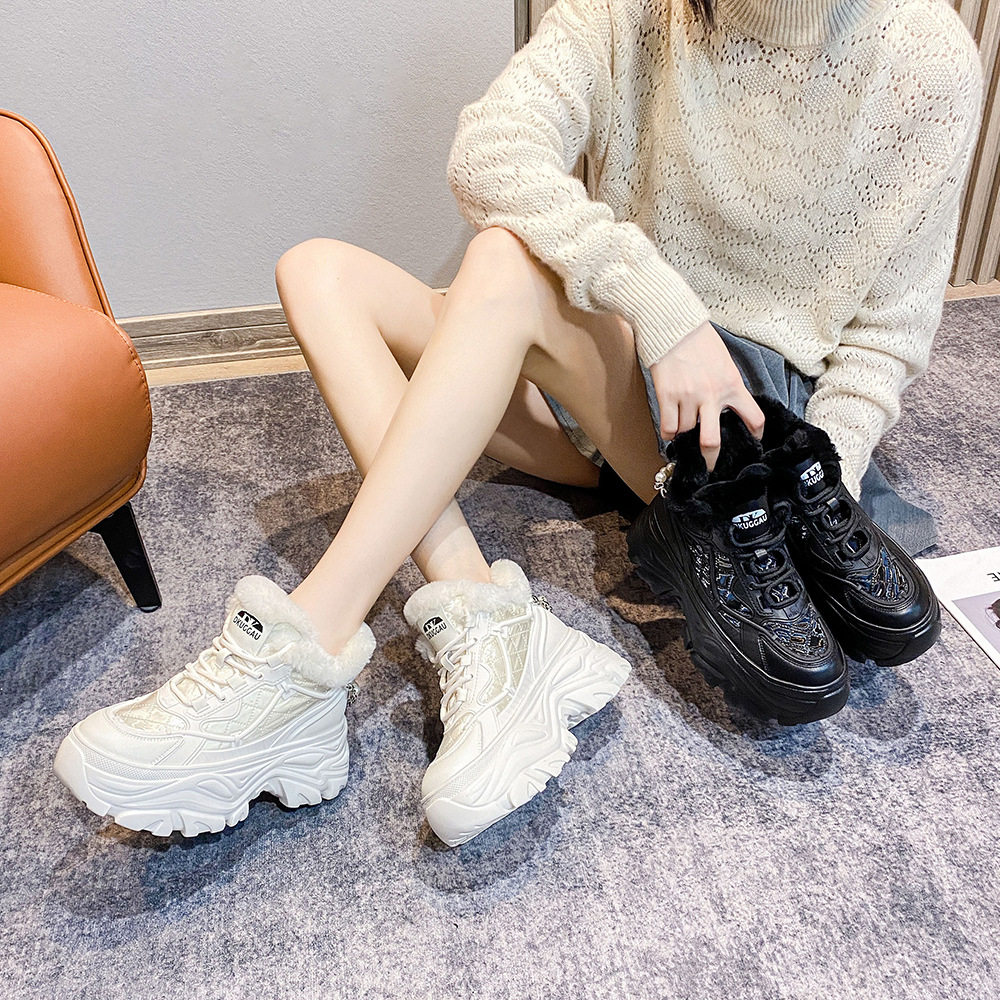 Goofy Sport ㊣ high-end custom feces plus velvet daddy shoes winter platform shoes thick bottom increased by 7CM