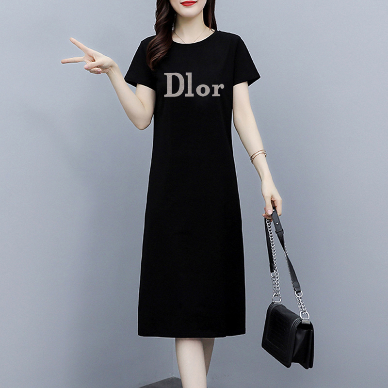 Pure Cotton 100kg Plus Size Slimming Fashionable T-Shirt Dress for Summer Women's New Age-Reducing Long Over-The-Knee Dress