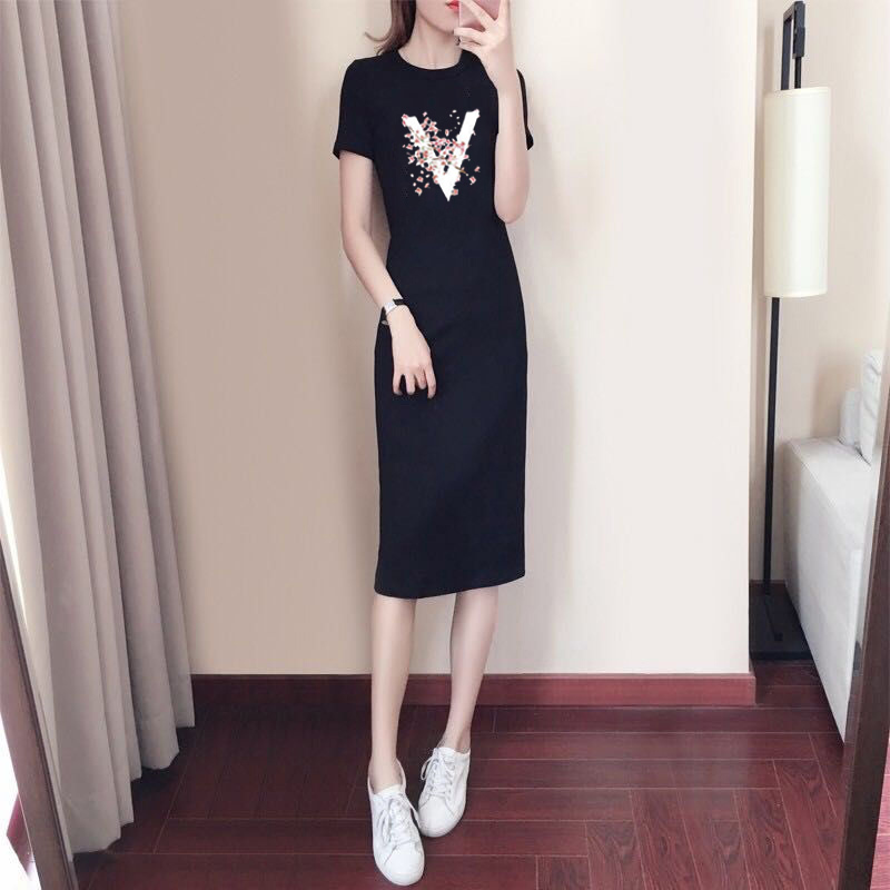Cotton Elegant Plus-Size Long T-Shirt Dress 2026 Summer Women's New Slimming and Age-Reducing Base Dress