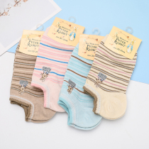 Japanese original single Peter rabbit embroidered boat Socks light stripes spring and summer thin socks short socks cotton does not fall