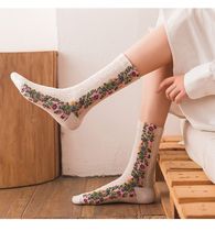 cooked color Foreign trade tail single socks cotton ethnic style retro big flowers mid-season thin women