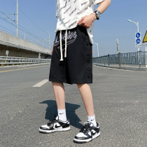 Summer show letter breasted mens trendy five-point pants